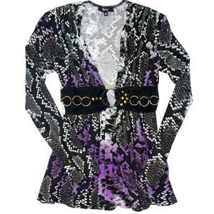 Sky Vintage Purple and black snake long sleeve with gold belt and flared sleeves